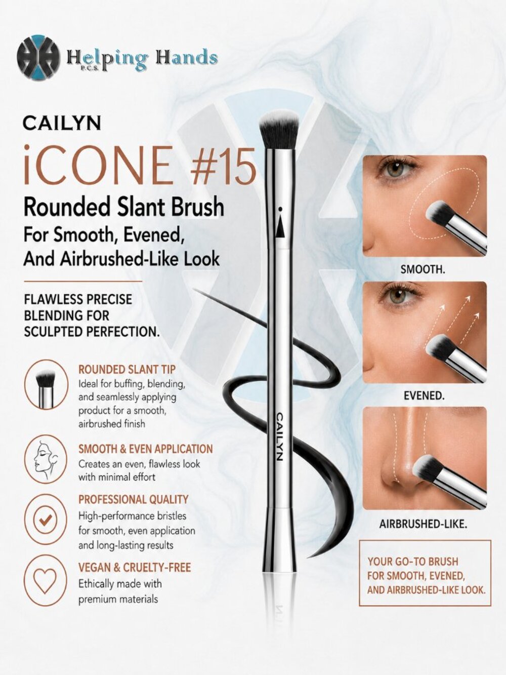 Cailyn iCONE #15 Rounded Slant Brush - For Smooth, Evened, Airbrushed-Like Look